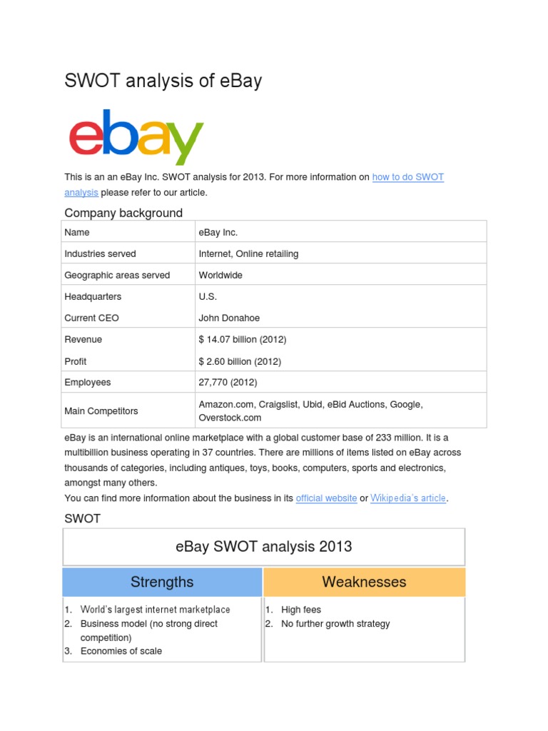 ebay swot analysis 2019 recommendations for ebay strategy
